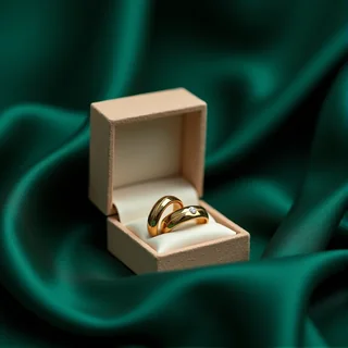 High-polish yellow gold wedding rings; women's ring with a genuine brilliant-cut diamond