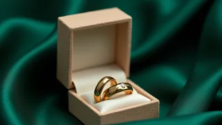 Hochglänzende Trauringe aus Gelbgold, Damenring mit echtem Brillanten